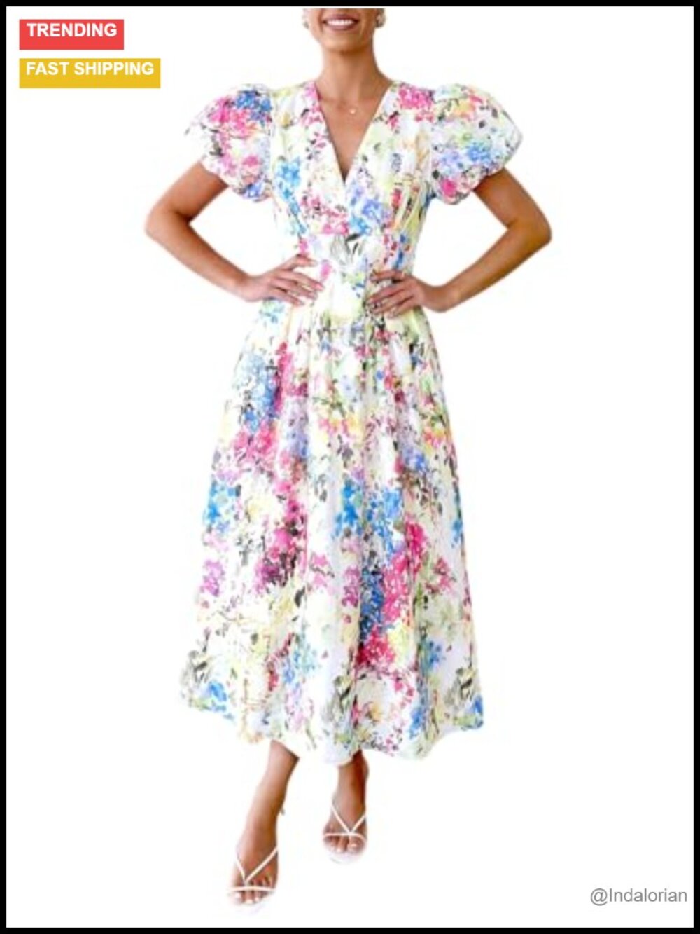 Women's Floral Maxi Dress Short Sleeve V-Neck A-Line Wedding Guest